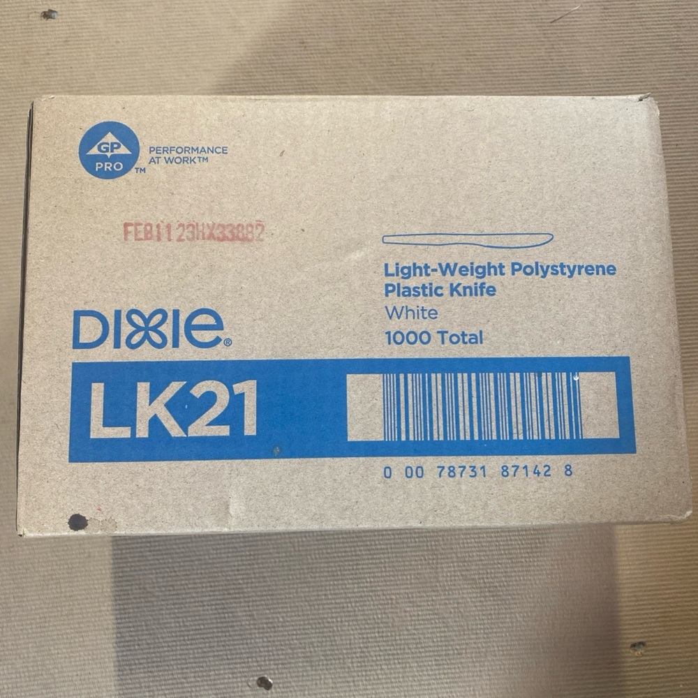 Dixie LK21 Light Weight Polystyrene Plastic Knife White 1000 Count NIB Sealed
